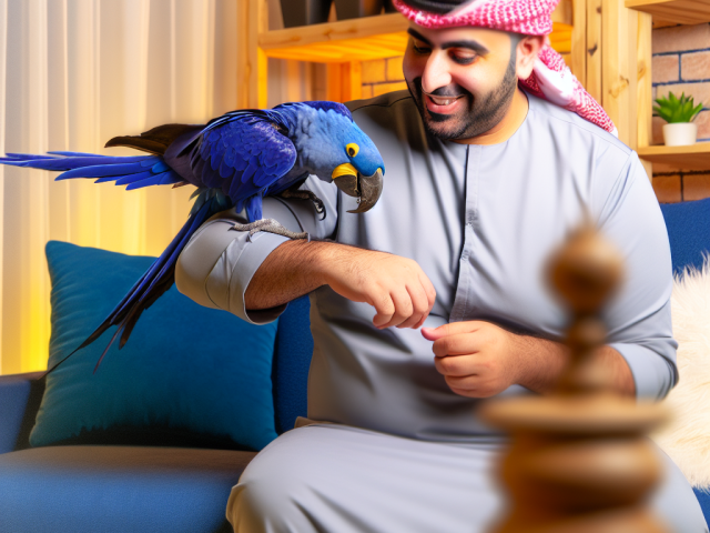Playful Hyacinth Macaw Bonding With Owner Like Family Pet
